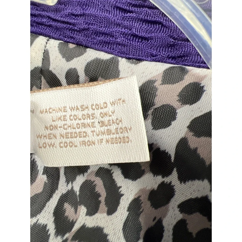 Chico's Textured Blazer Women Size 3 US XL Purple Leopard Lining Zip Pockets